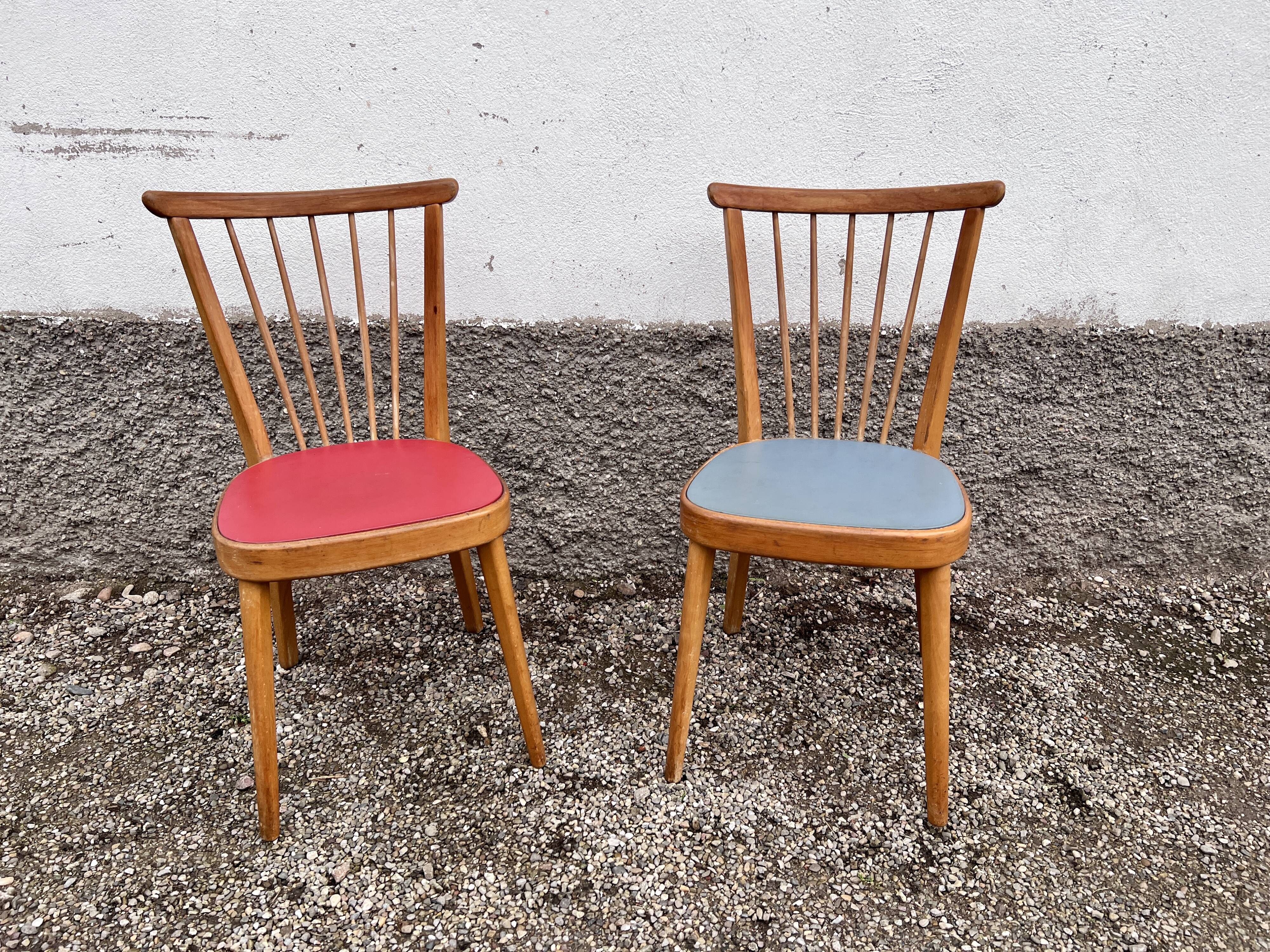 Pair of blue and red Scandinavian chairs