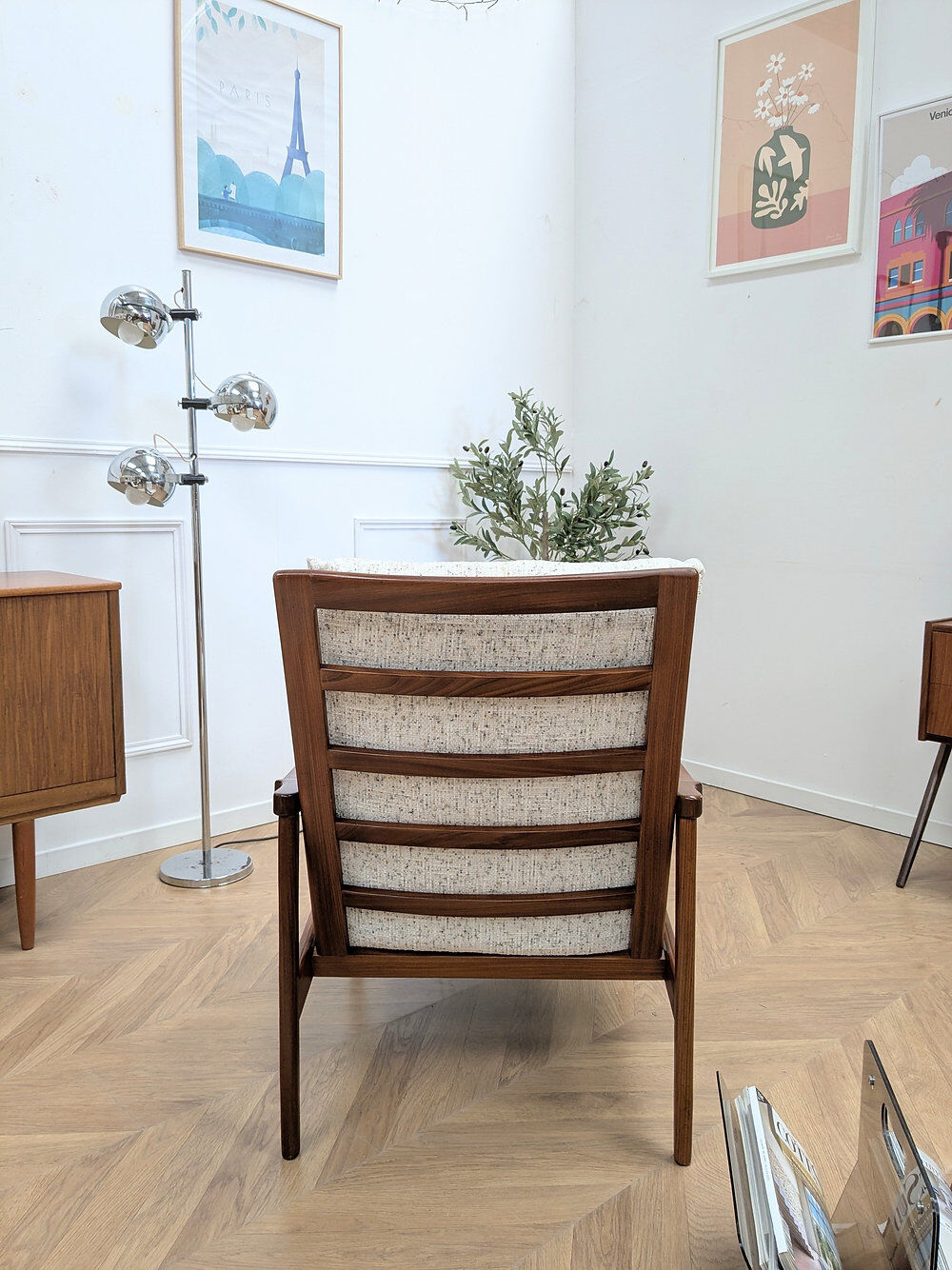 Vintage reupholstered Scandinavian armchair