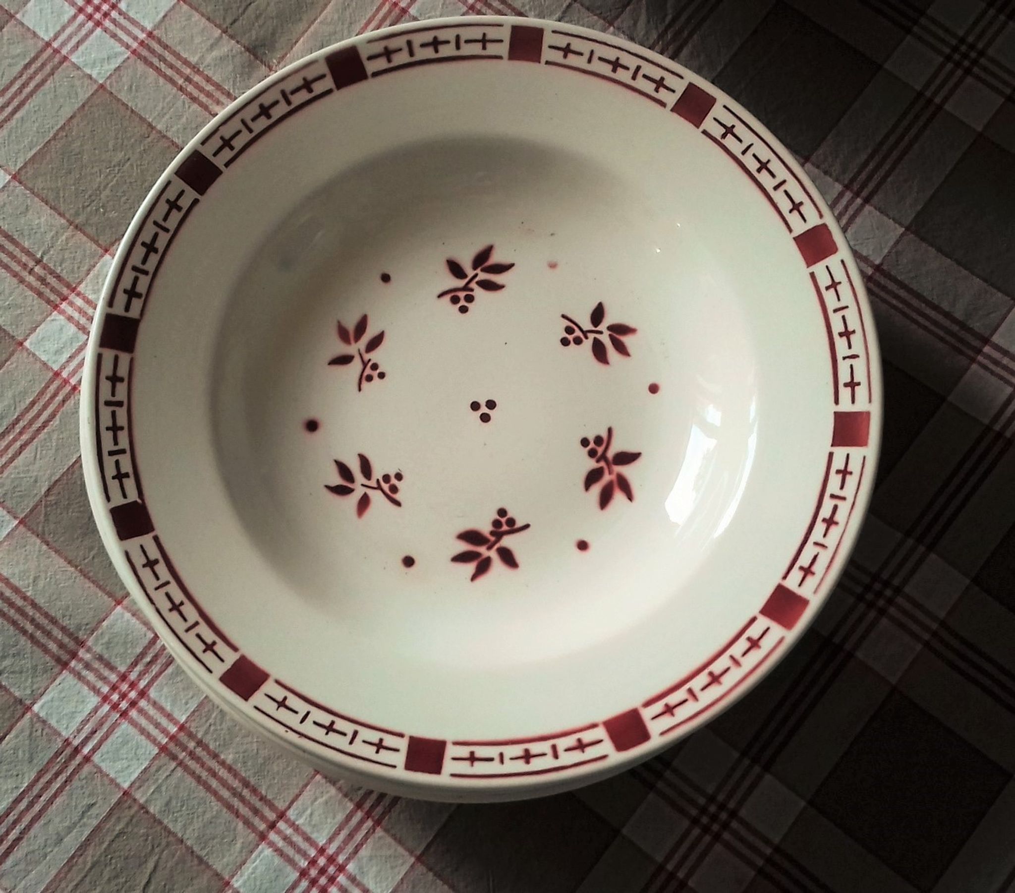 Lot 6 hollow plates Digoin Sarreguemines Dominique Red Flowers Art Deco