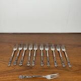 11 fourchettes à dessert japonaises en acier inoxydable, motif rose, 1970