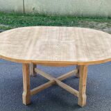 Table à manger ronde extensible de ferme rénovée en bois brut 170cm