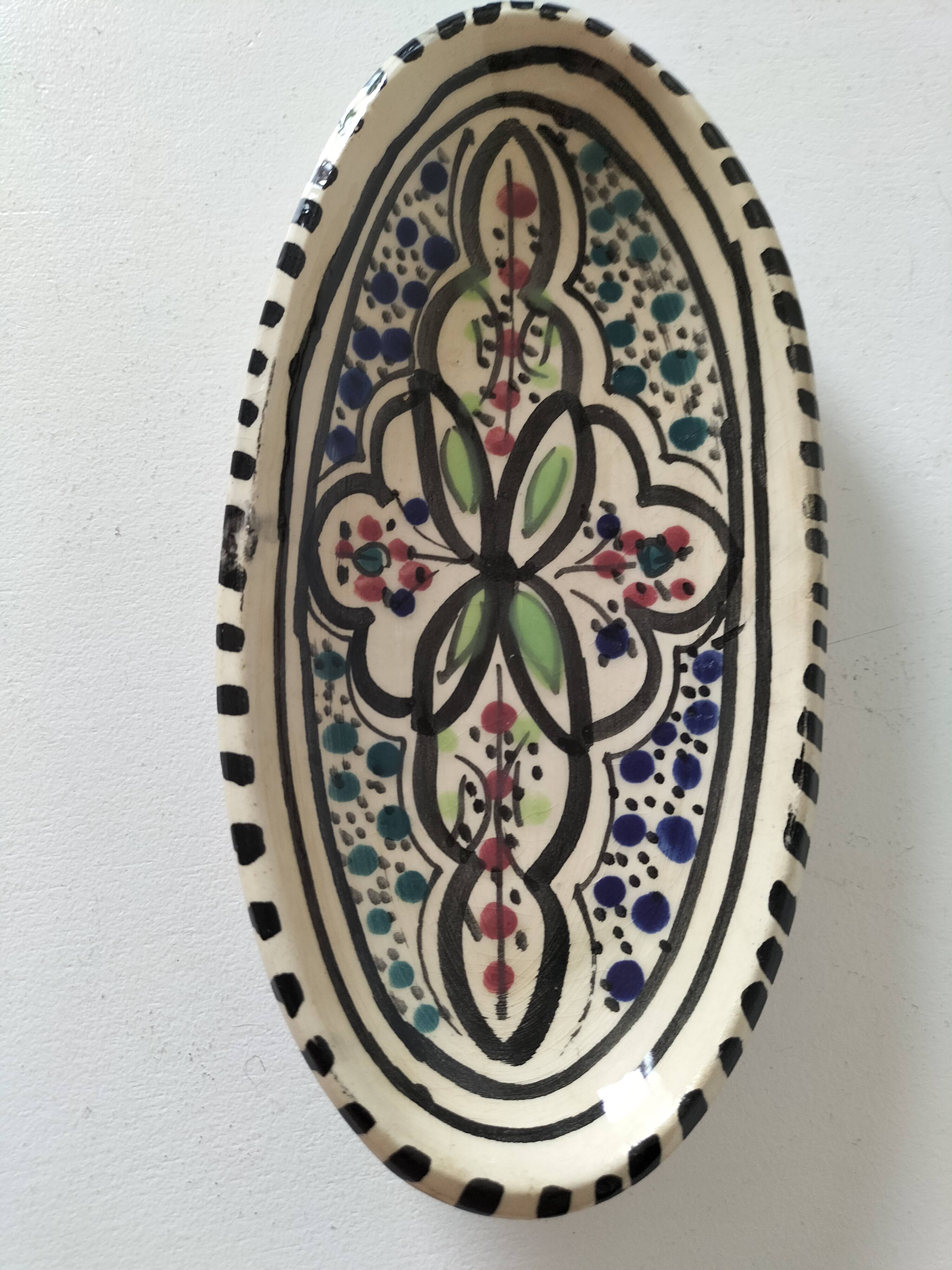Moroccan glazed ceramic dish in Safi craft style