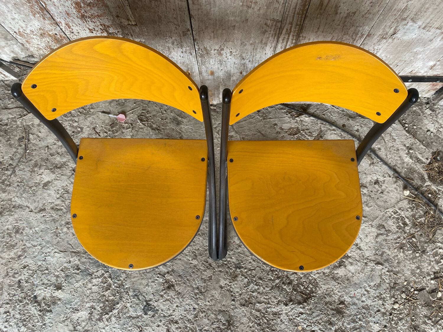 Pair of Chairs SOUVIGNET Model ELODIE Grey Metal & Wood Made in France