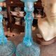 Pair blue glass candle holders.type Art Deco