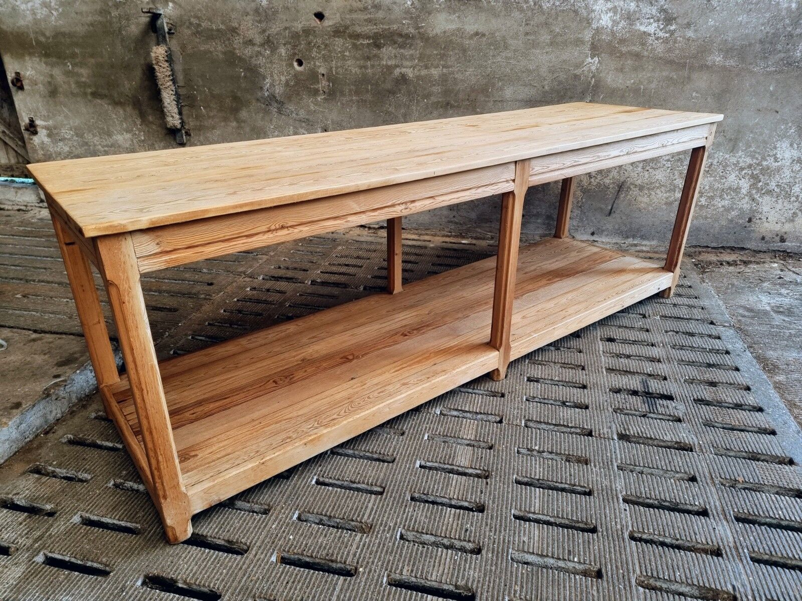 Old work table textile table pine cooking island or side table