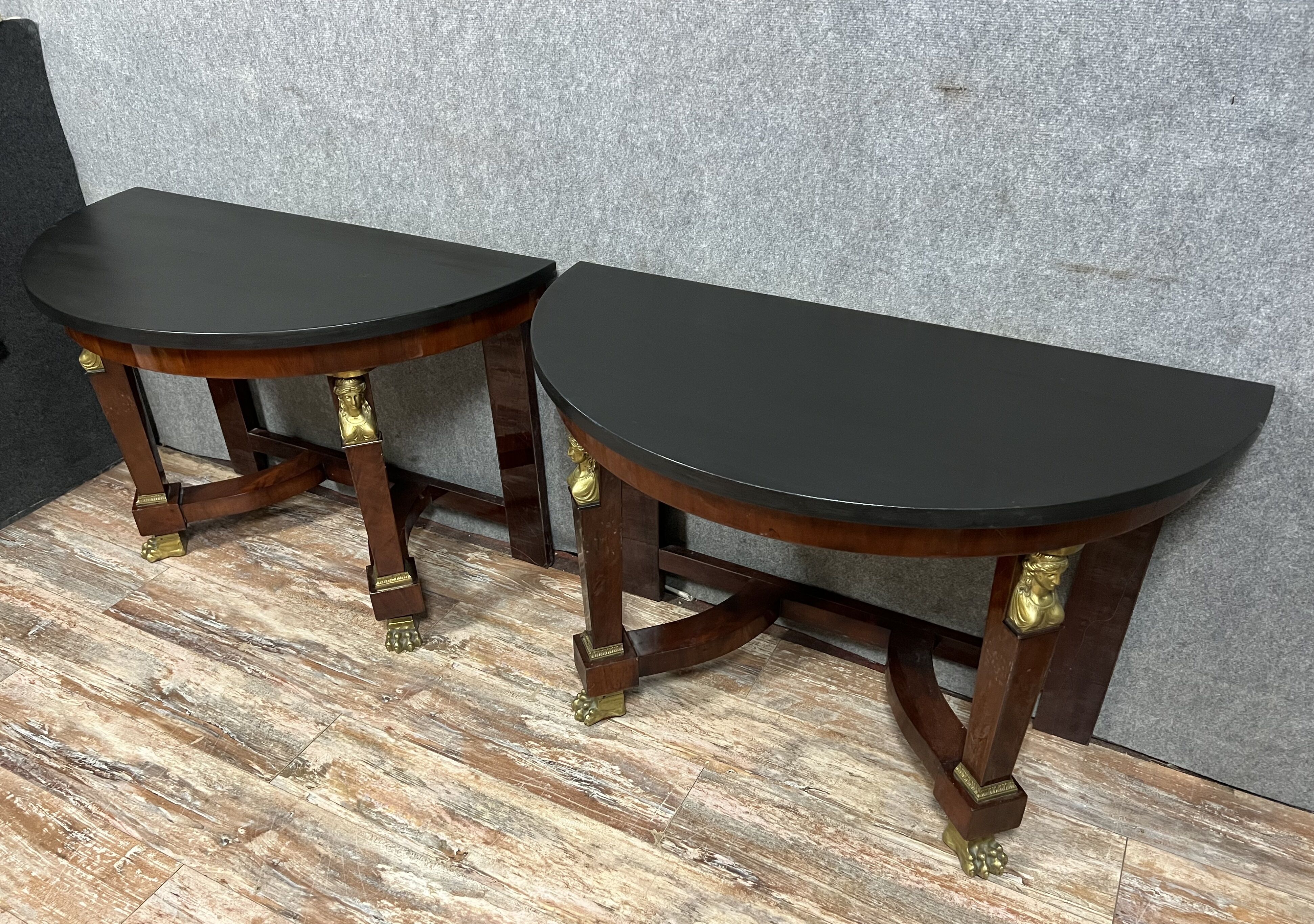 Pair of mahogany Empire consoles circa 1880