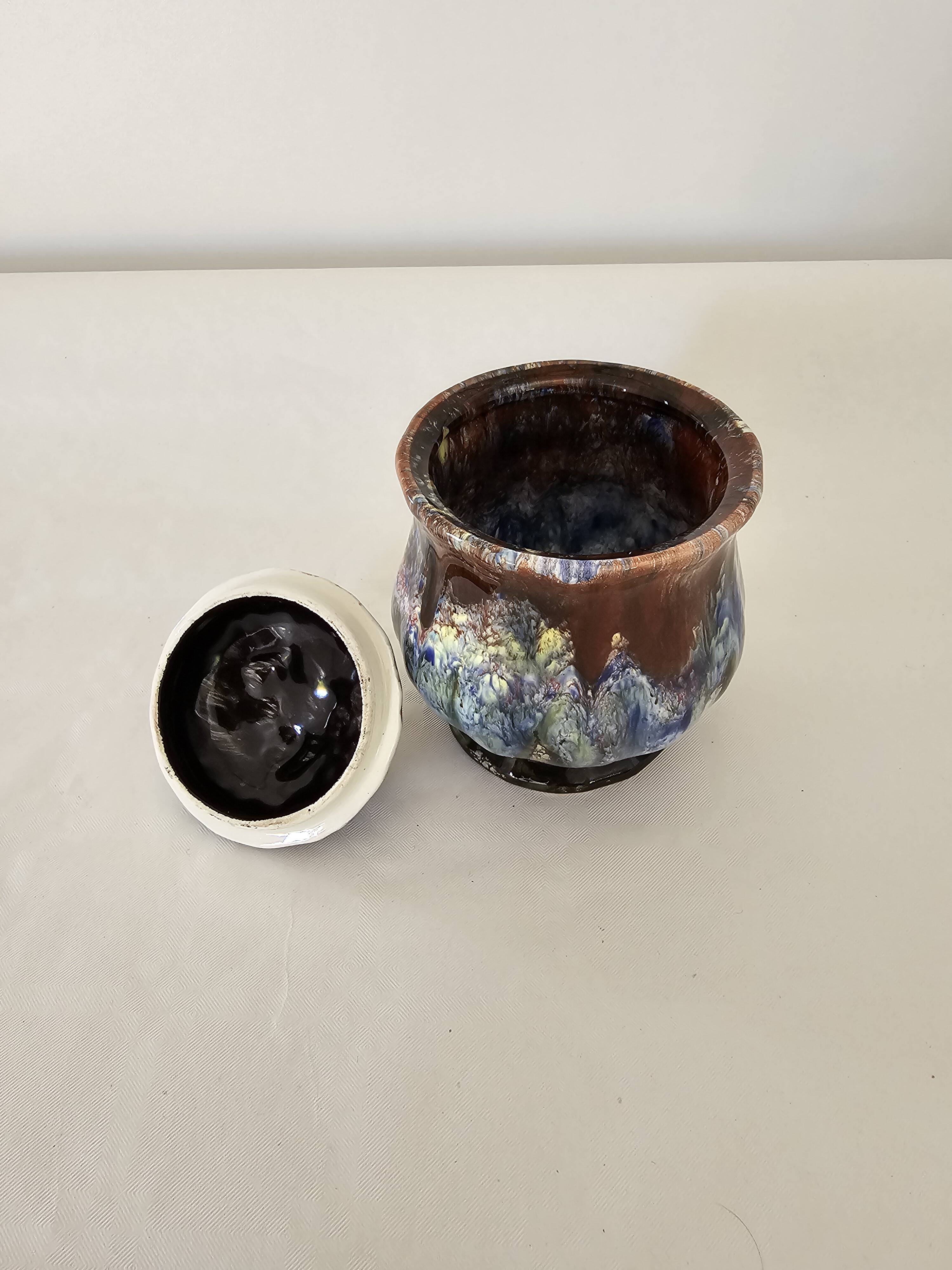 Ceramic sugar bowl signed MORVAN - vintage 70s