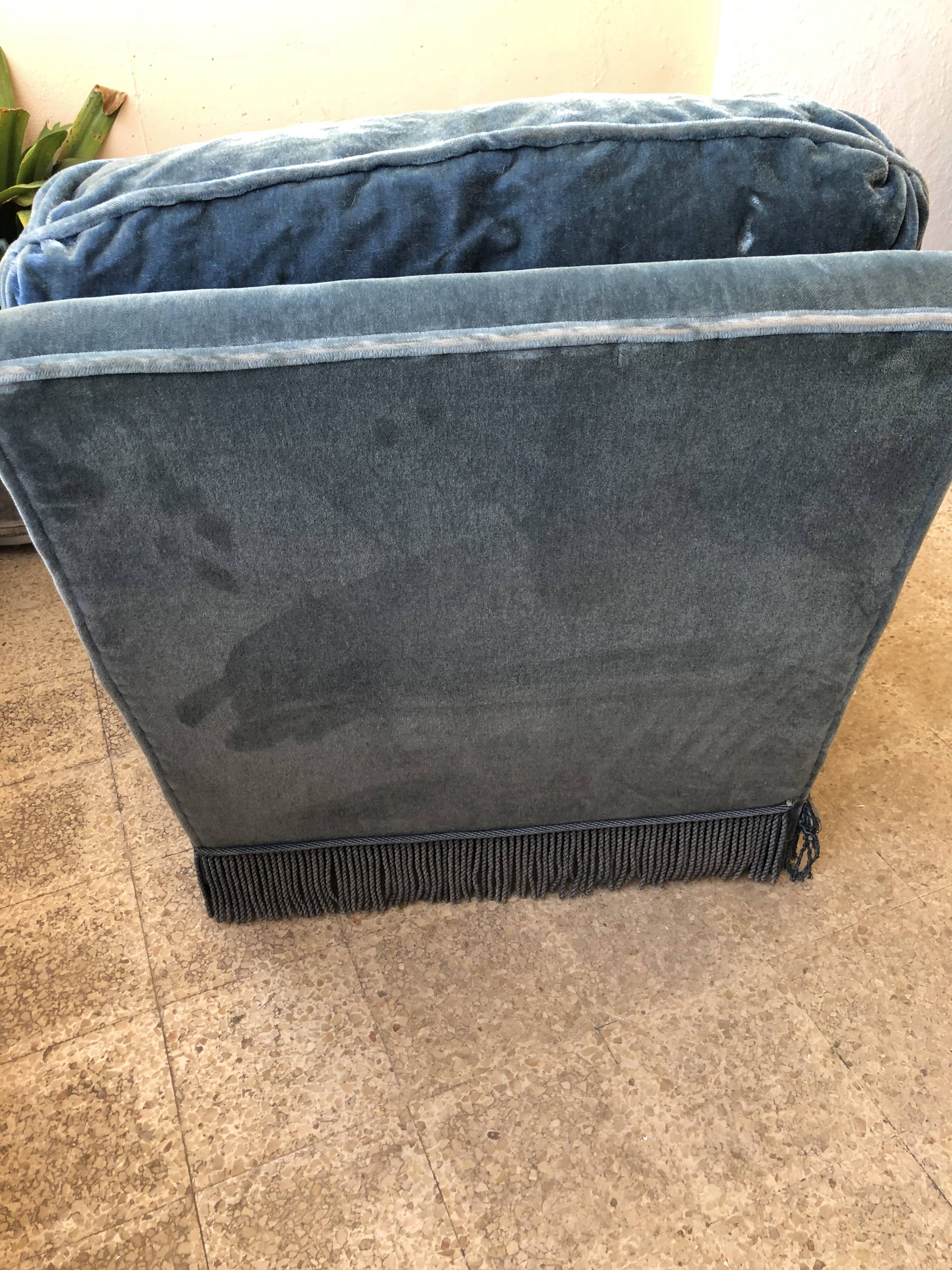 Pair of vintage chairs in oil blue velvet.