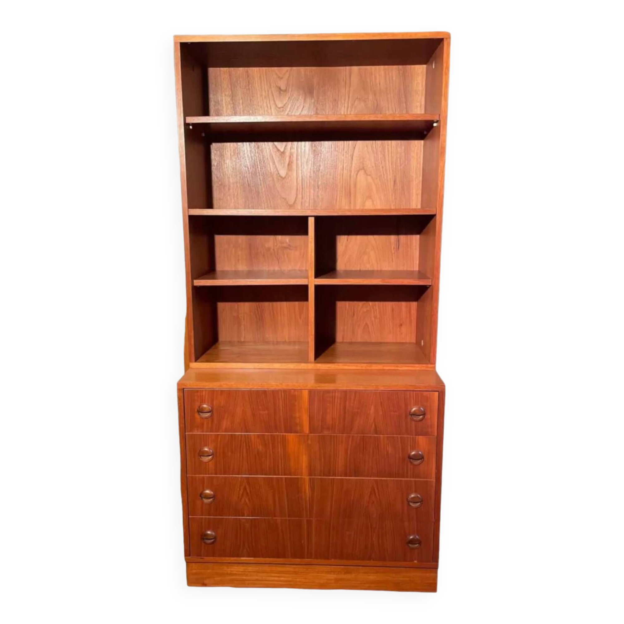 Vintage teak bookcase chest of drawers