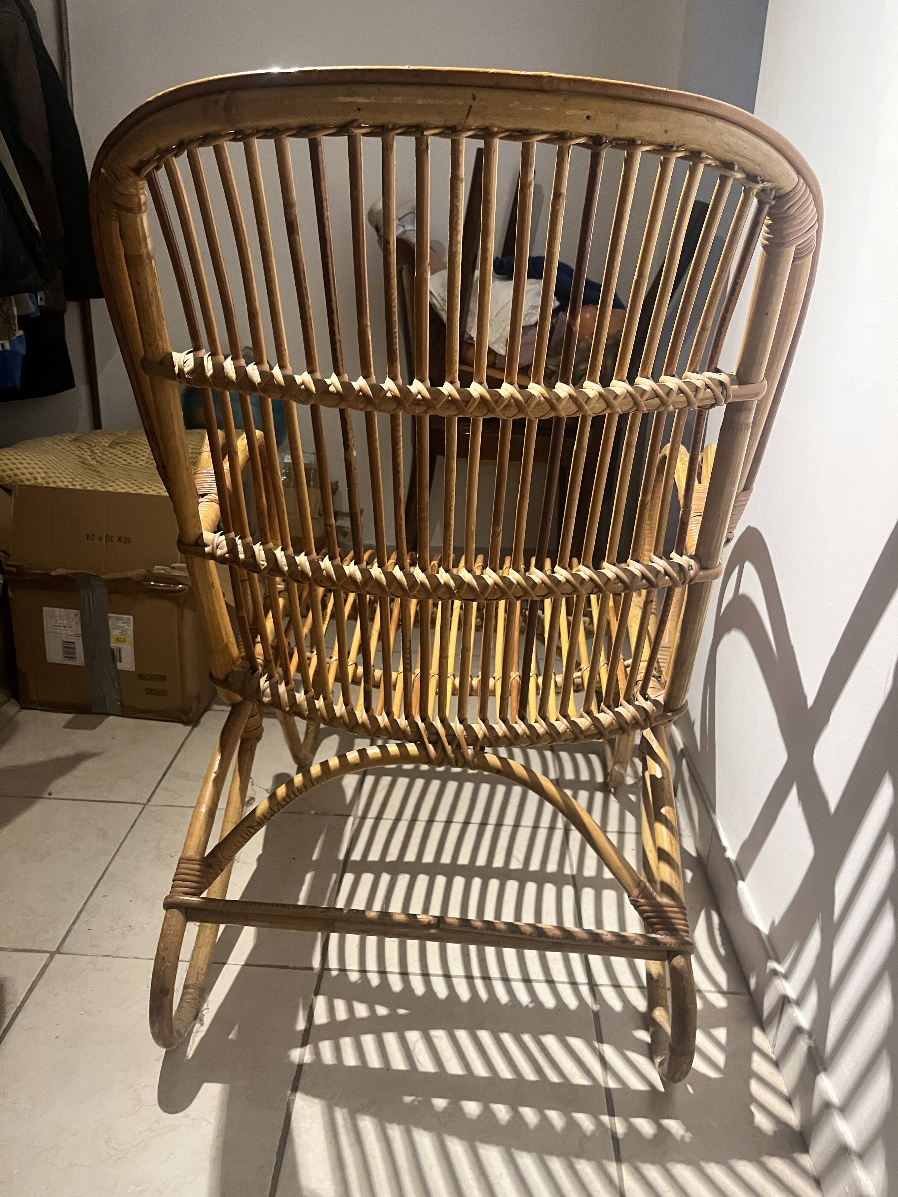 Vintage Rattan and Bamboo Armchair – Franco Albini Style – 1960s