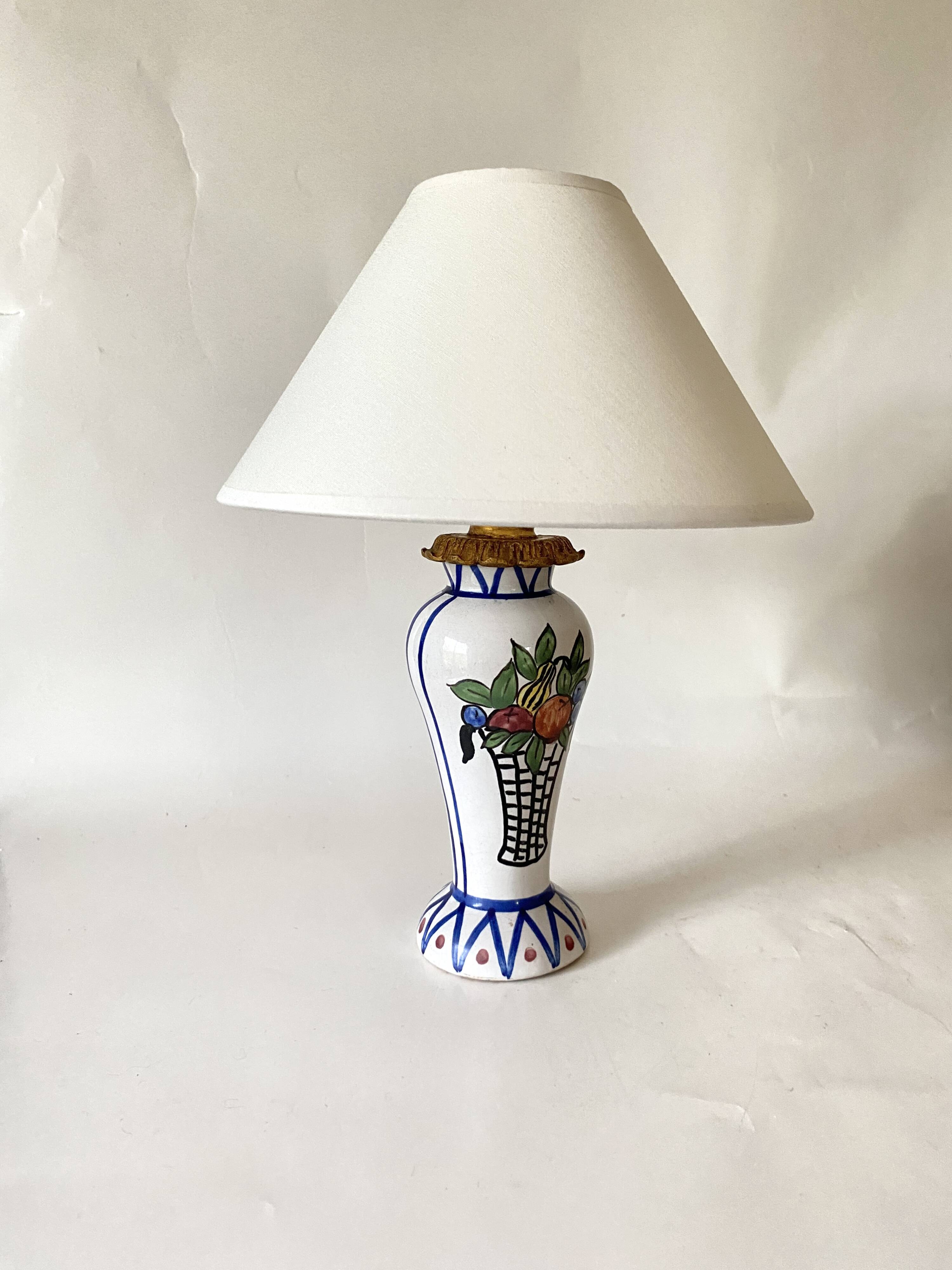 1930 lamp signed Delcourt, fabric cable, lampshade