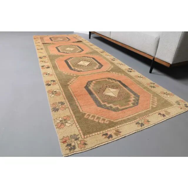 Vintage Turkish Oushak Handmade Wool Cotton Orange Runner 101x295