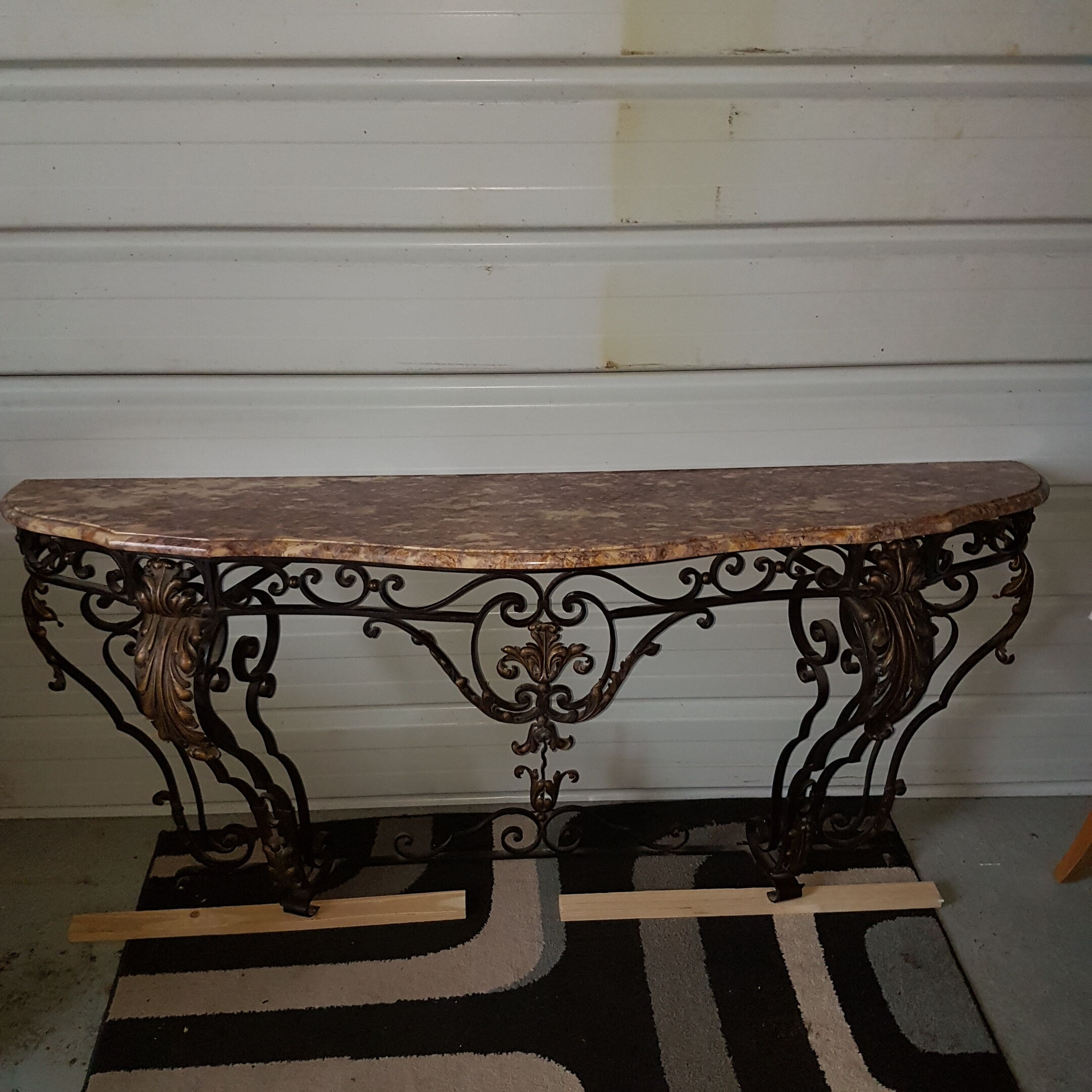 Marble wrought iron tray console