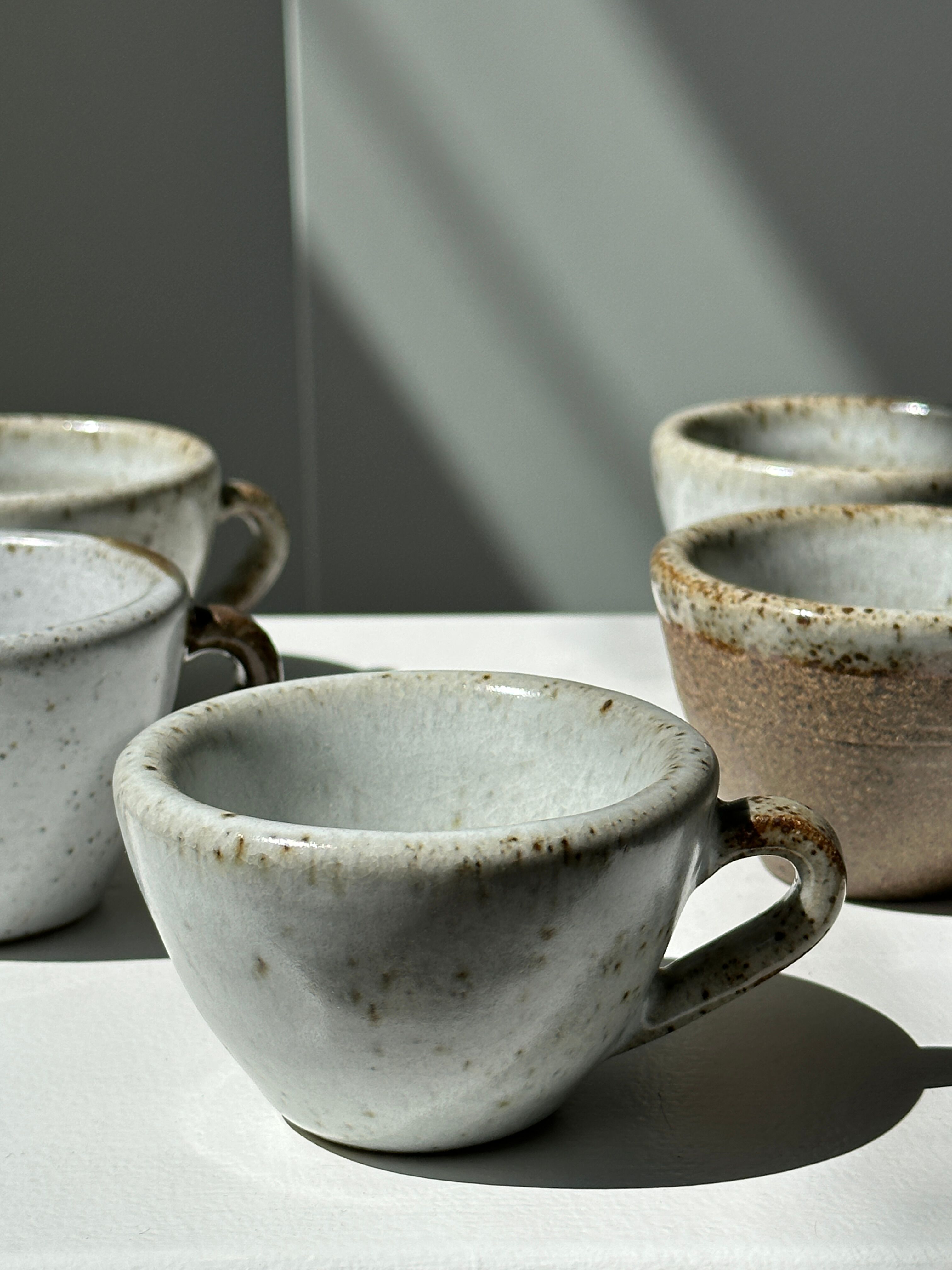 Set of 5 Indonesian ceramic handle coffee cups