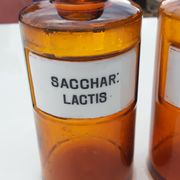 Pair of bottles at pharmacy glass labels porcelain 19th