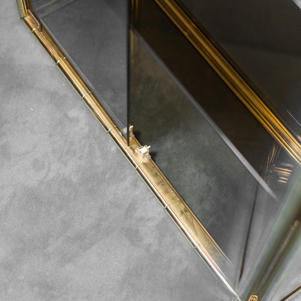Showcase gold metal smoked glass 70s modern vintage
