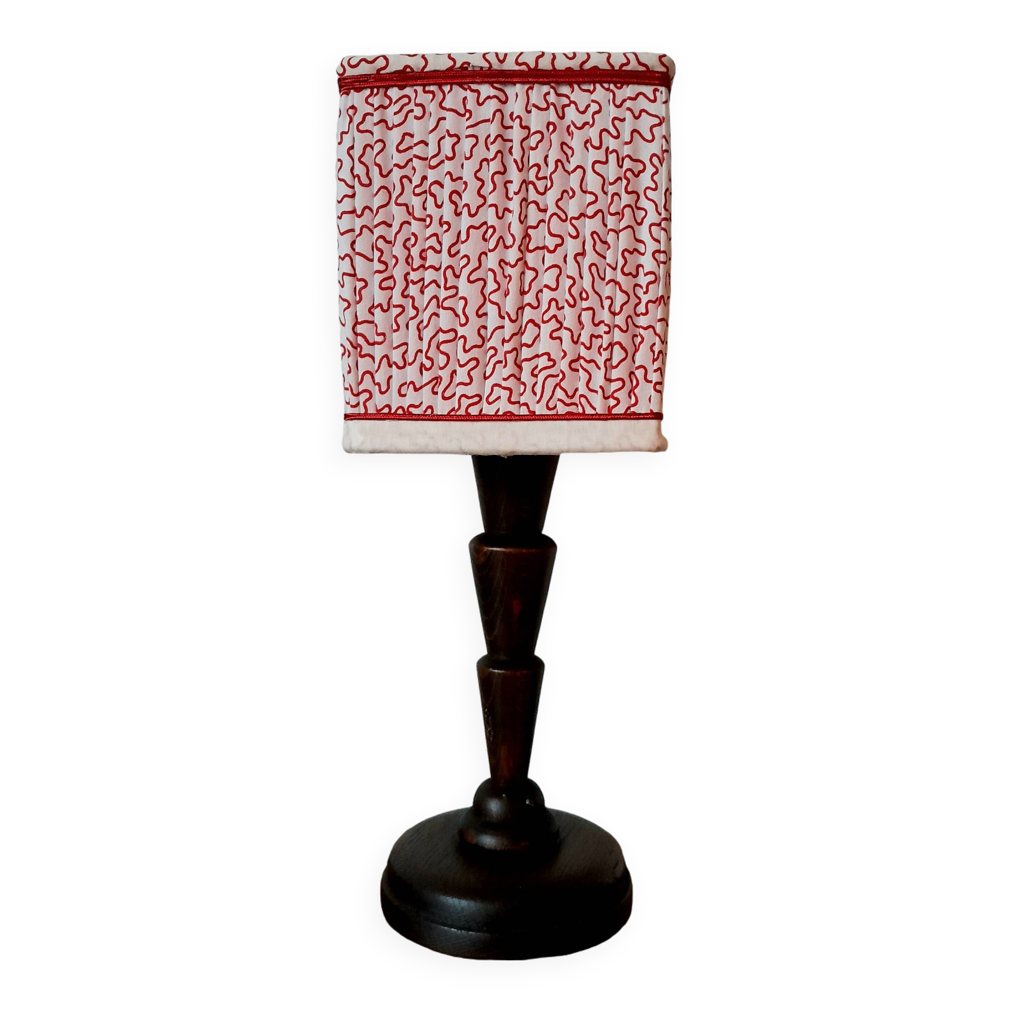 Art Deco wooden lamp and couture lampshade