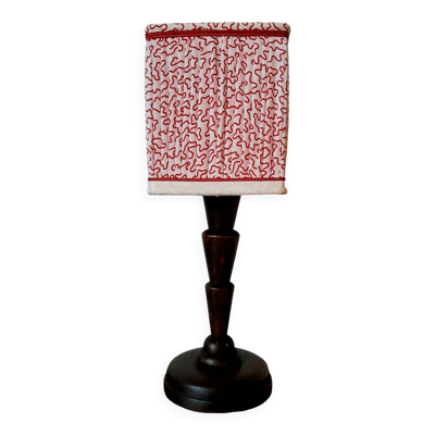 Lampe en bois art déco et abat-jour couture