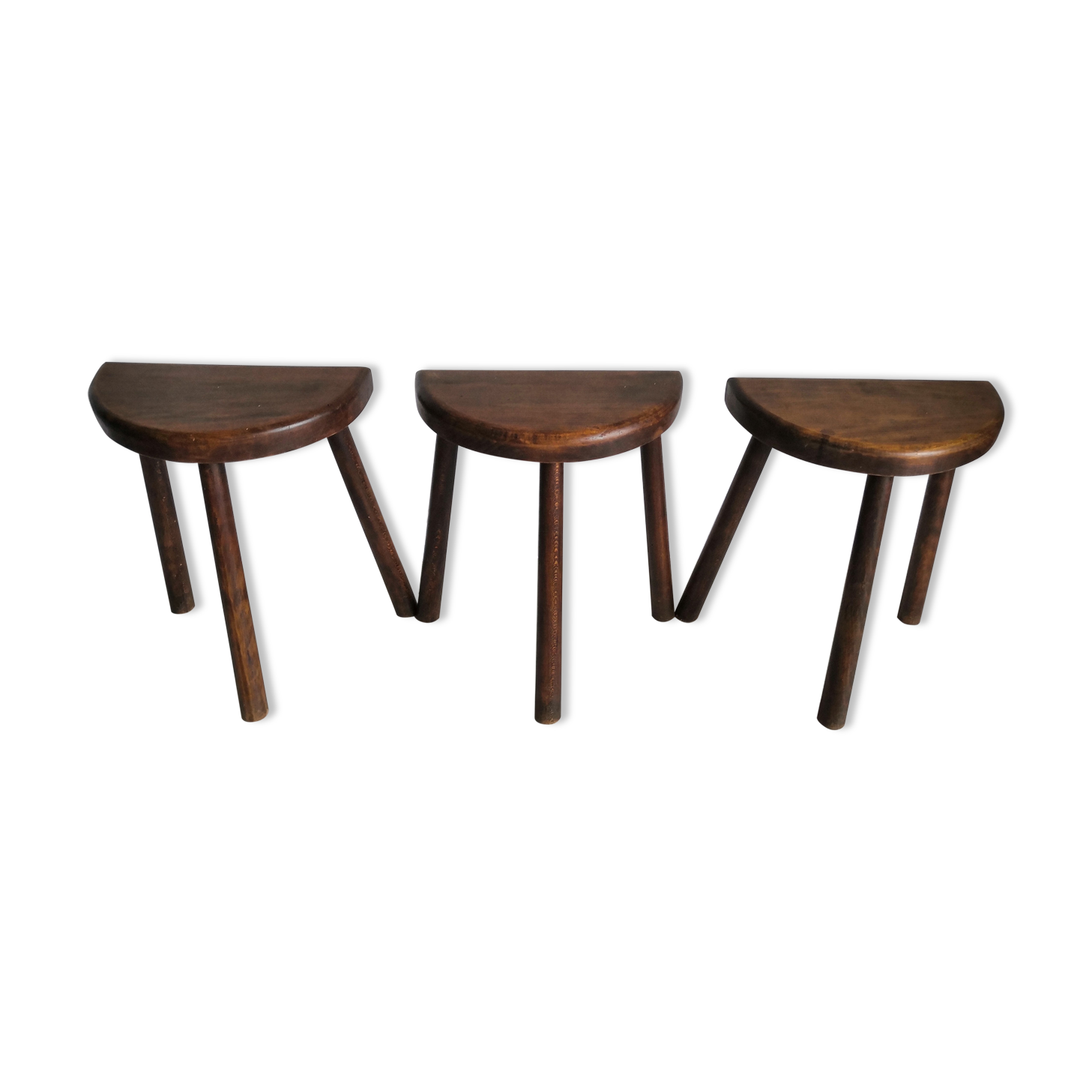 Trio of vintage brutalist tripod stools