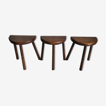 Trio de tabourets tripode brutaliste vintage