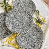 Set of 4 speckled black and white ceramic plates made in Italy