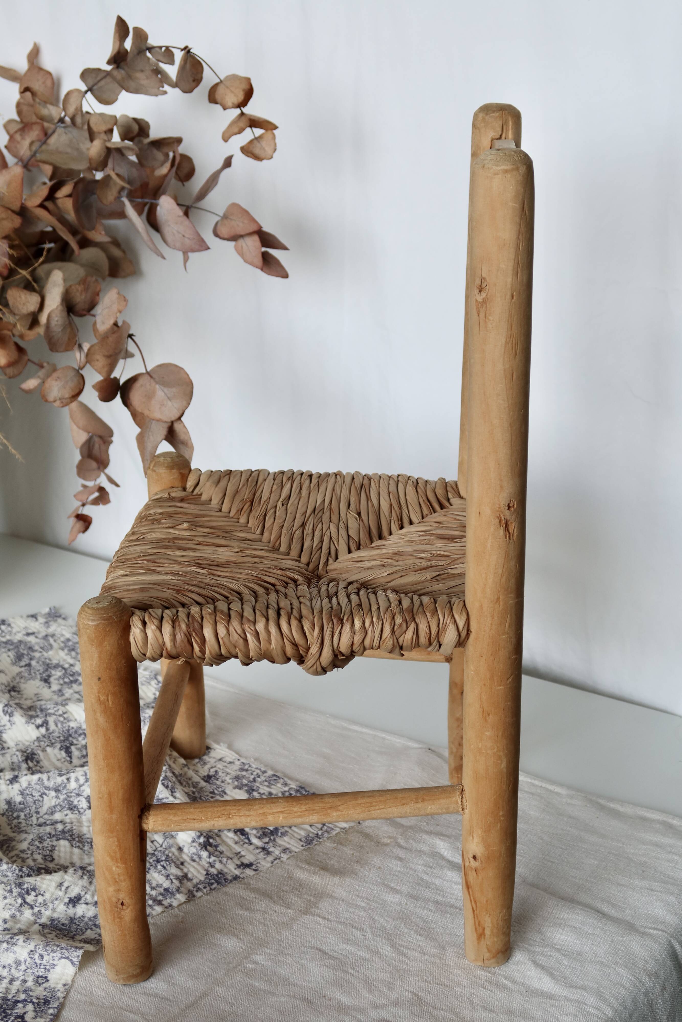 Vintage wooden straw children's chair