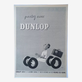 Publicité papier  pneu Dunlop issue d'une  revue d'époque