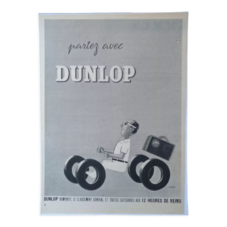 Publicité papier  pneu Dunlop issue d'une  revue d'époque