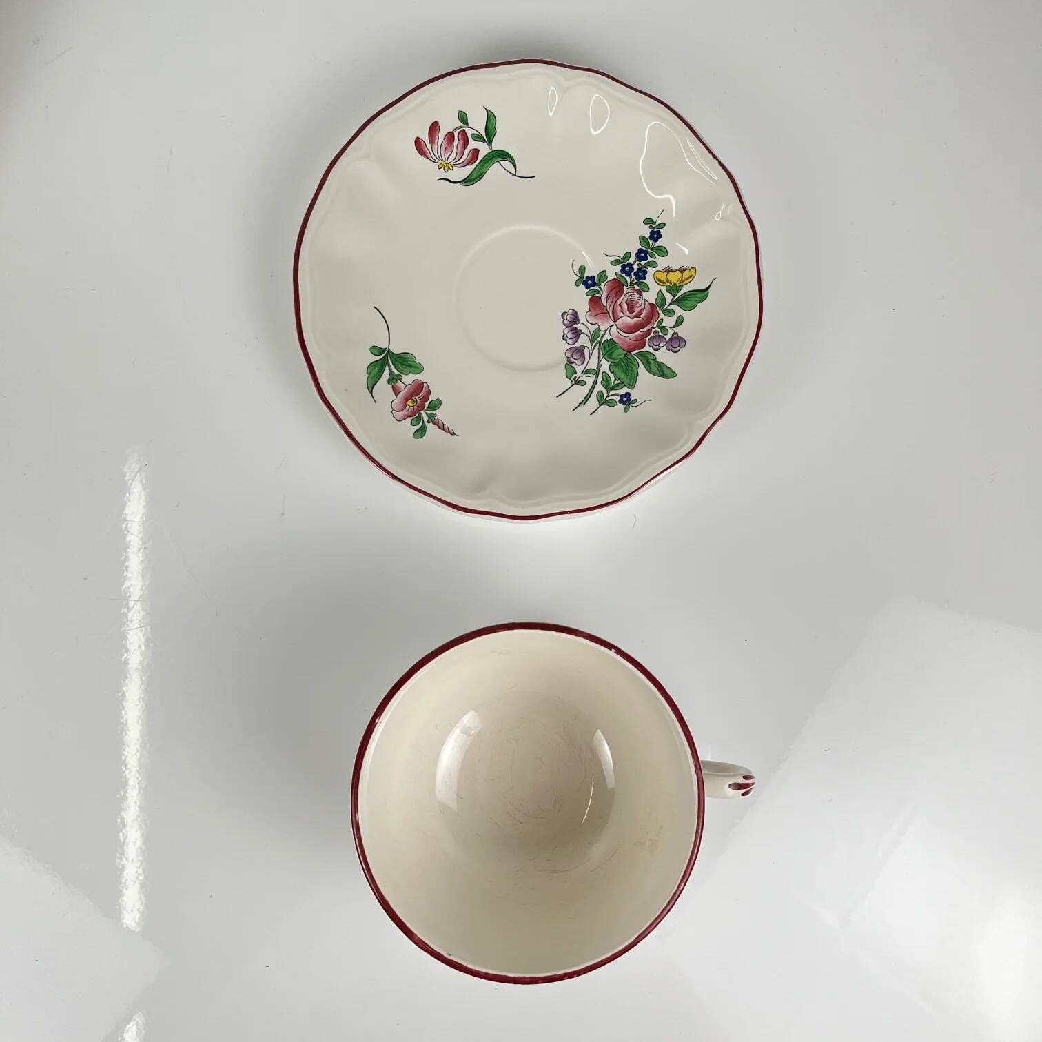 Set of 5 large cups with saucers, Réverbère model by KG Lunéville.