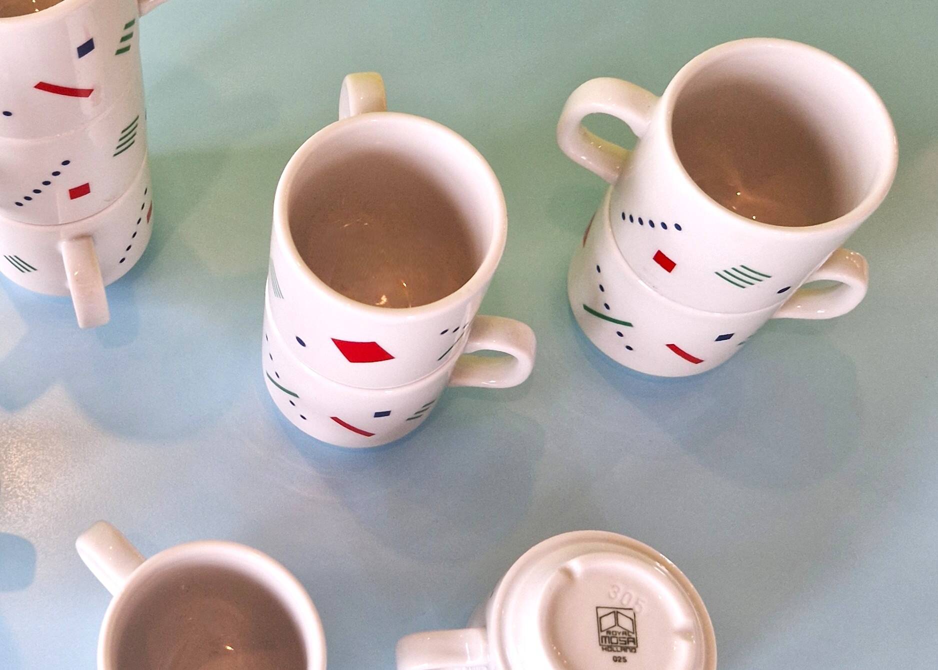 Set of 12 Postmodern Memphis cups by Royal Mosa Maastricht, The Netherlands