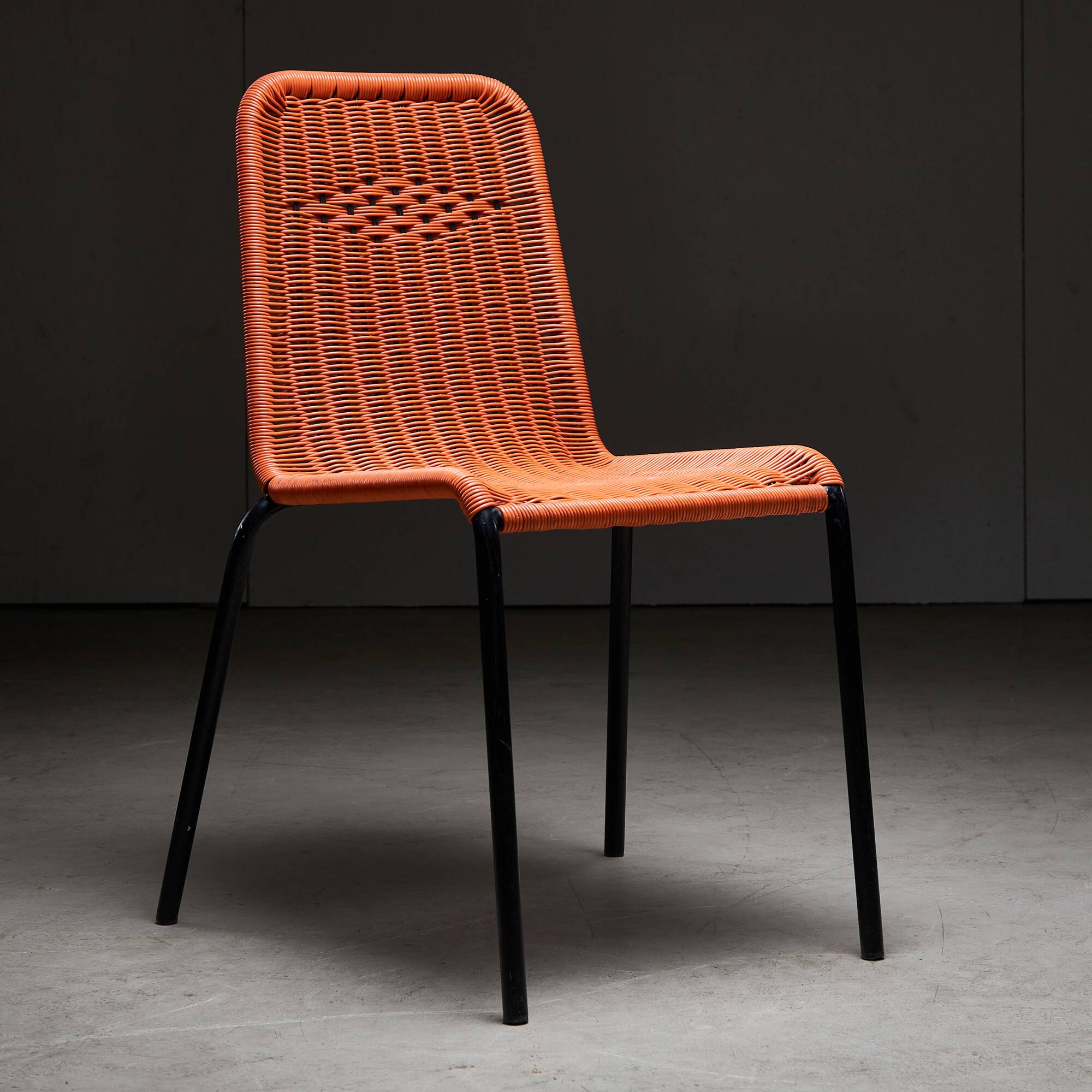 Chaises de jardin en câble plastique tressé orange