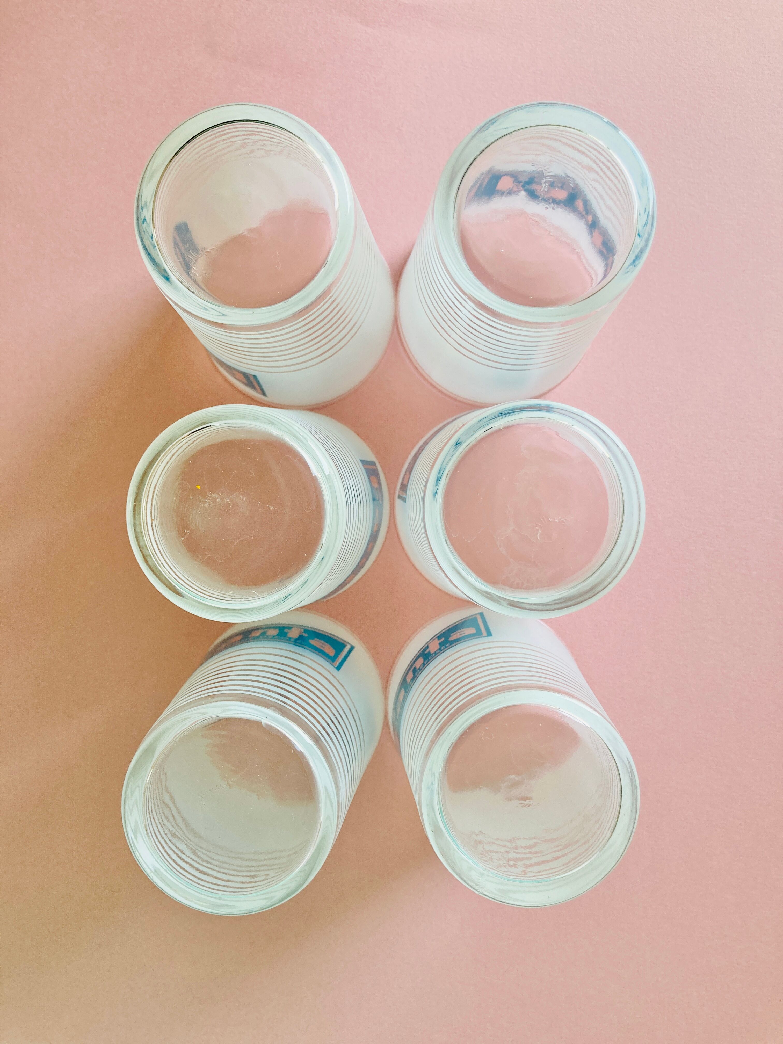 6 vintage glasses fanta white and blue