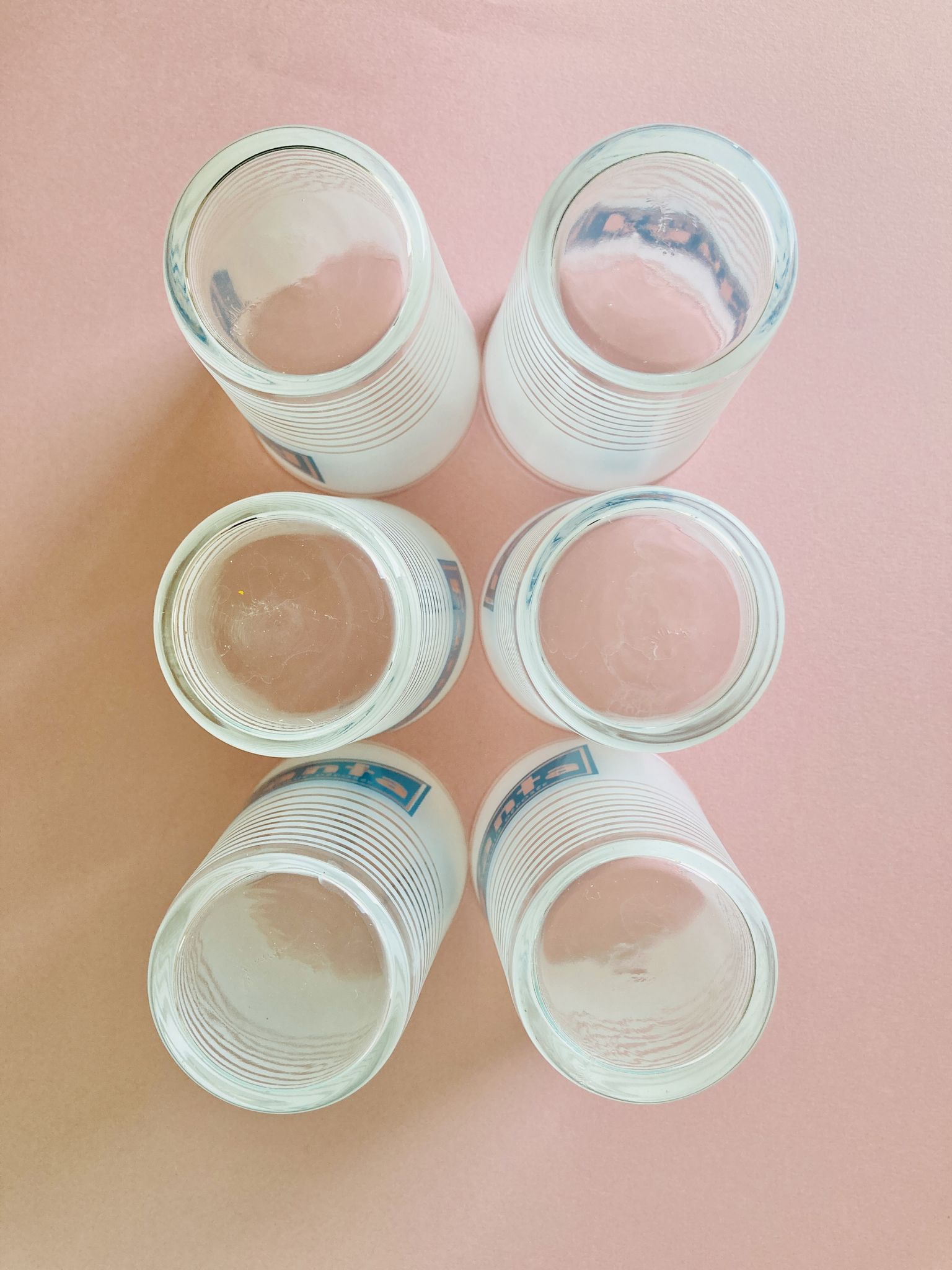 6 vintage glasses fanta white and blue
