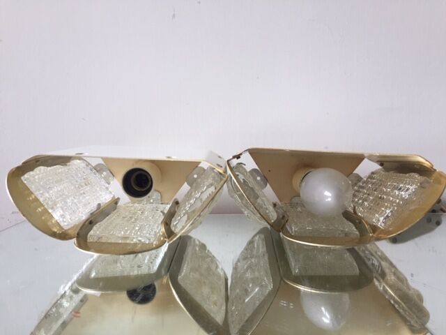 Pair of Scandinavian Midcentury wall lights in Crystal and Brass