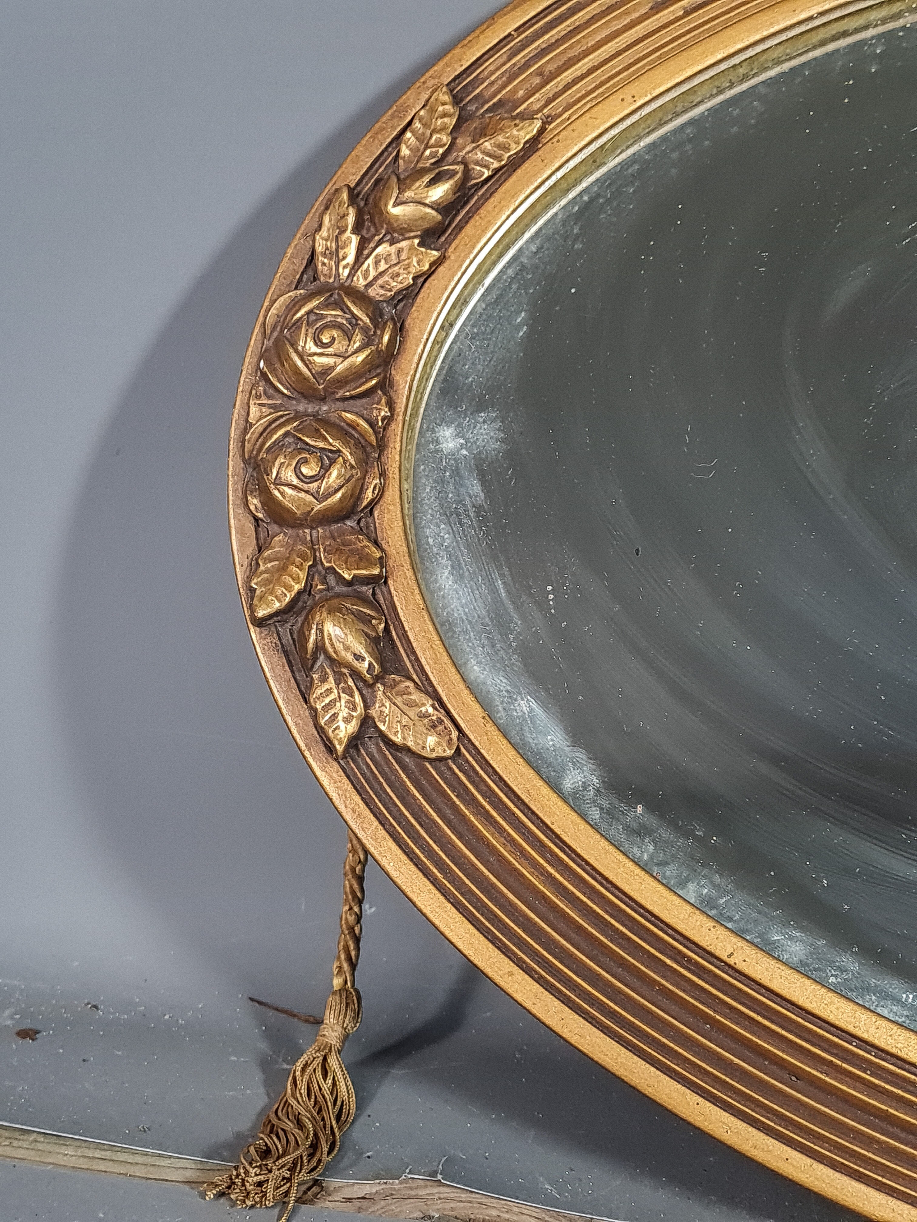 Old mirror frame Art Deco wood & gilded stucco 54x32,5 cm SB