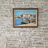 Oil Painting on Panel Mediterranean Port (Saint Tropez) signed Ribault