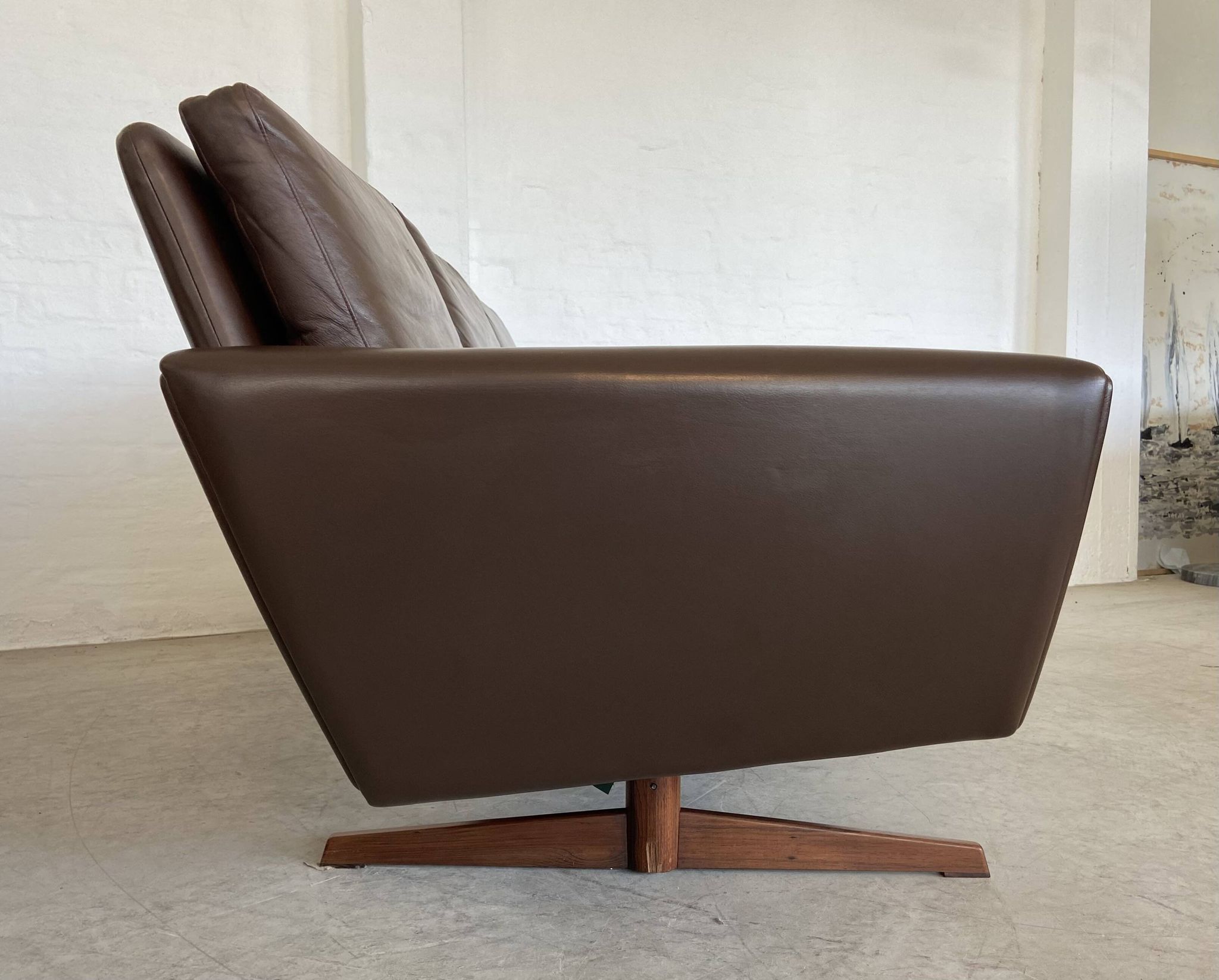 Vintage retro danish mid-century g. thams 3 person sofa in brown leather