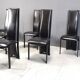 Chaises de salle à manger hautes en cuir noir vintage, lot de 6, années 1980
