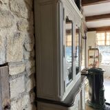 Charming vintage display cabinet in greige solid wood, castle charm.