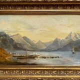 Marine painting "animated lake landscape" HST Italy Switzerland? Nineteenth century