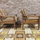 Pair of vintage Scandinavian armchairs with 2 Ottoman stools 1970