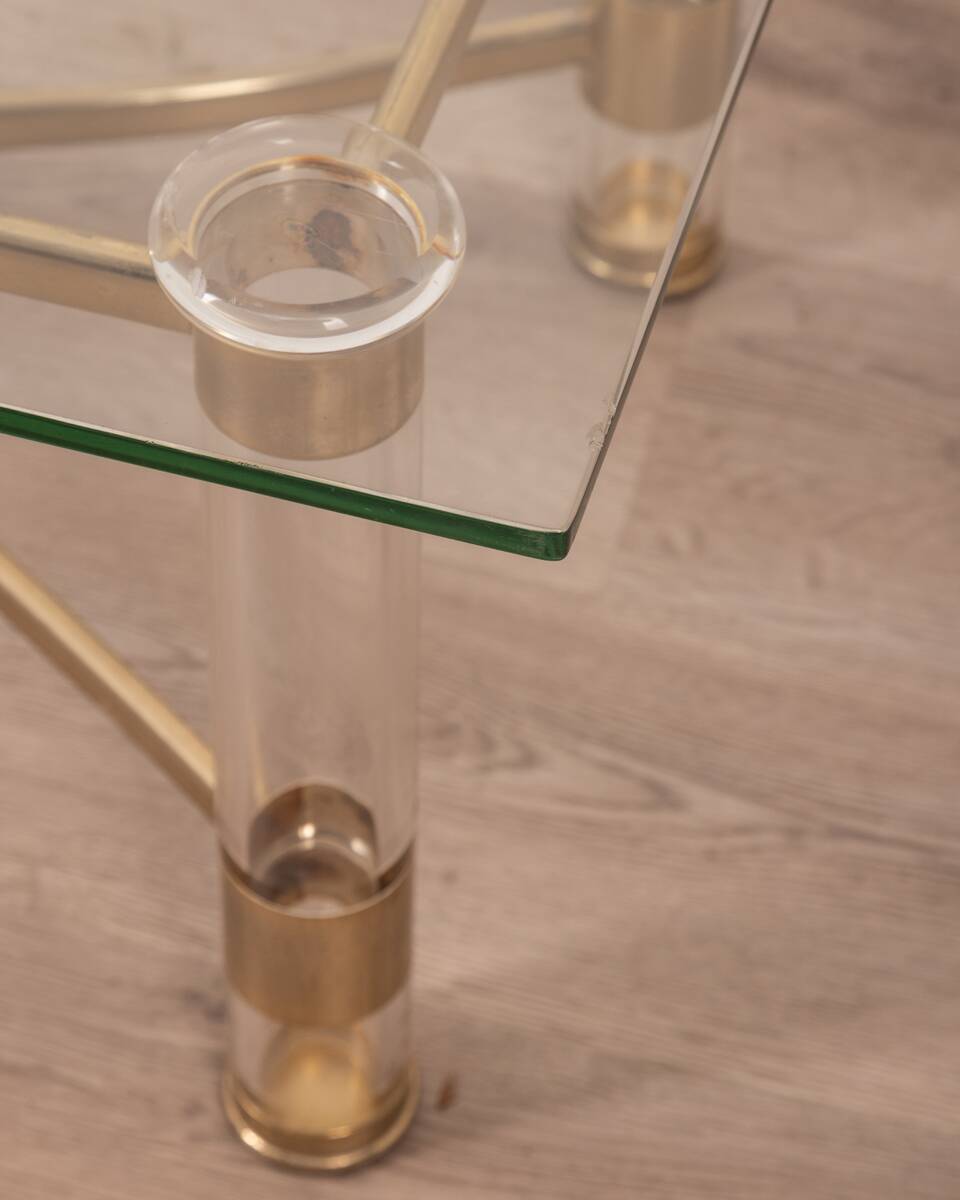 Vintage 70's table in brass and lucite design by sandro petti for metalarte