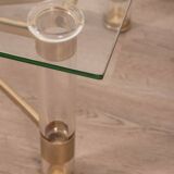 Vintage 70's table in brass and lucite design by sandro petti for metalarte