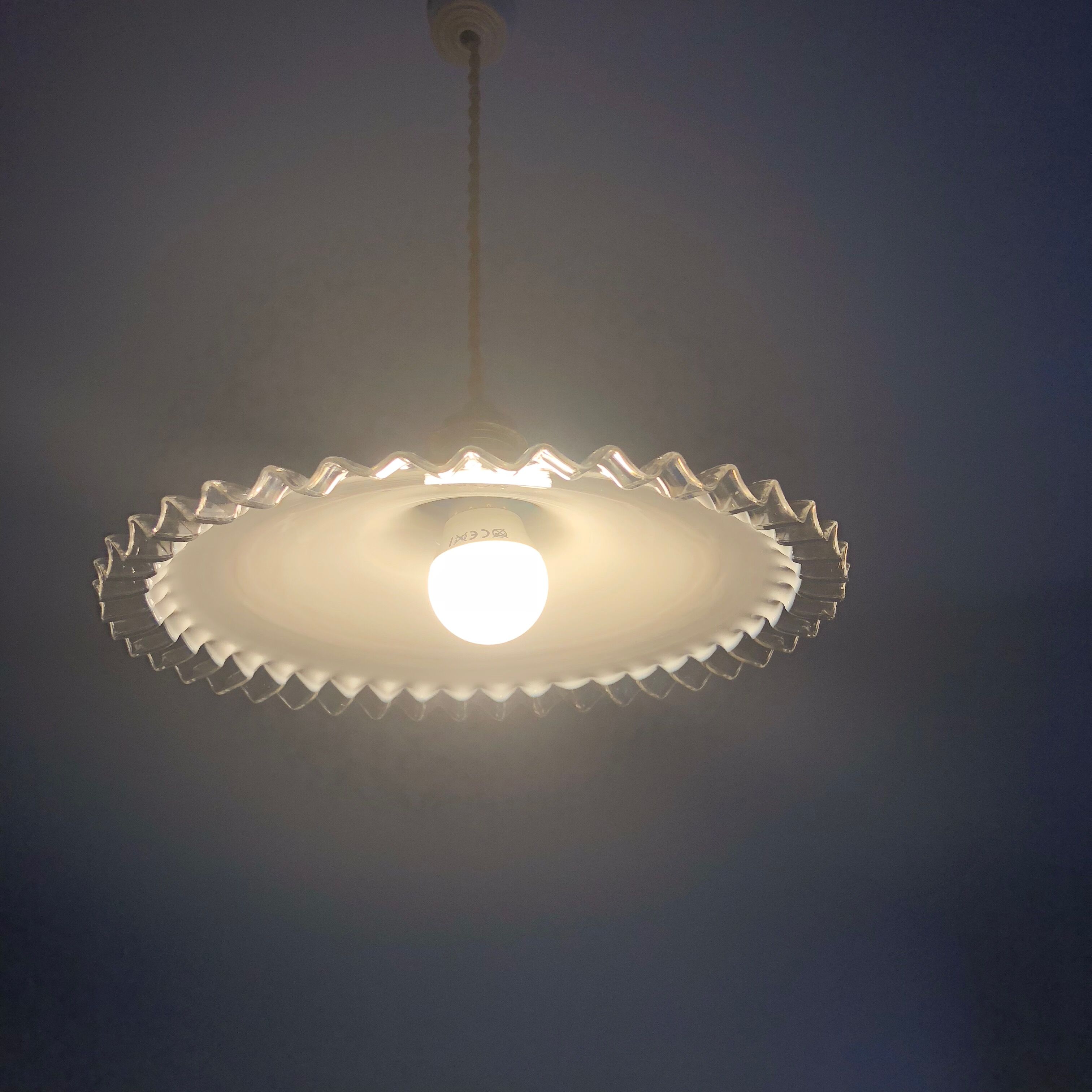 Hanging lamp in opaline white vintage 1950