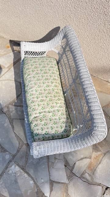 Vintage rattan kids garden bench