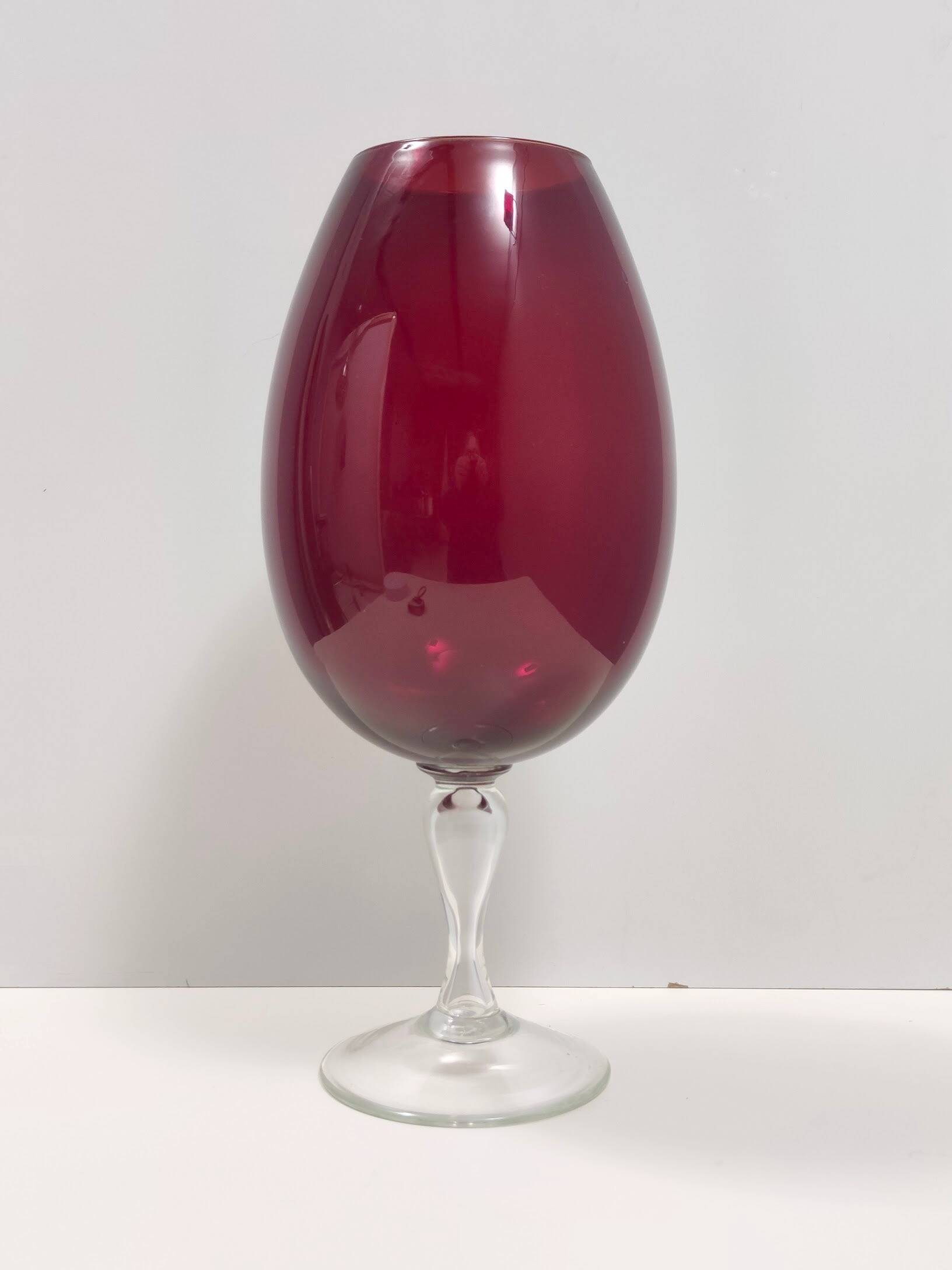 Vintage Crimson Hand-Blown Glass Vase, Empoli, Italy