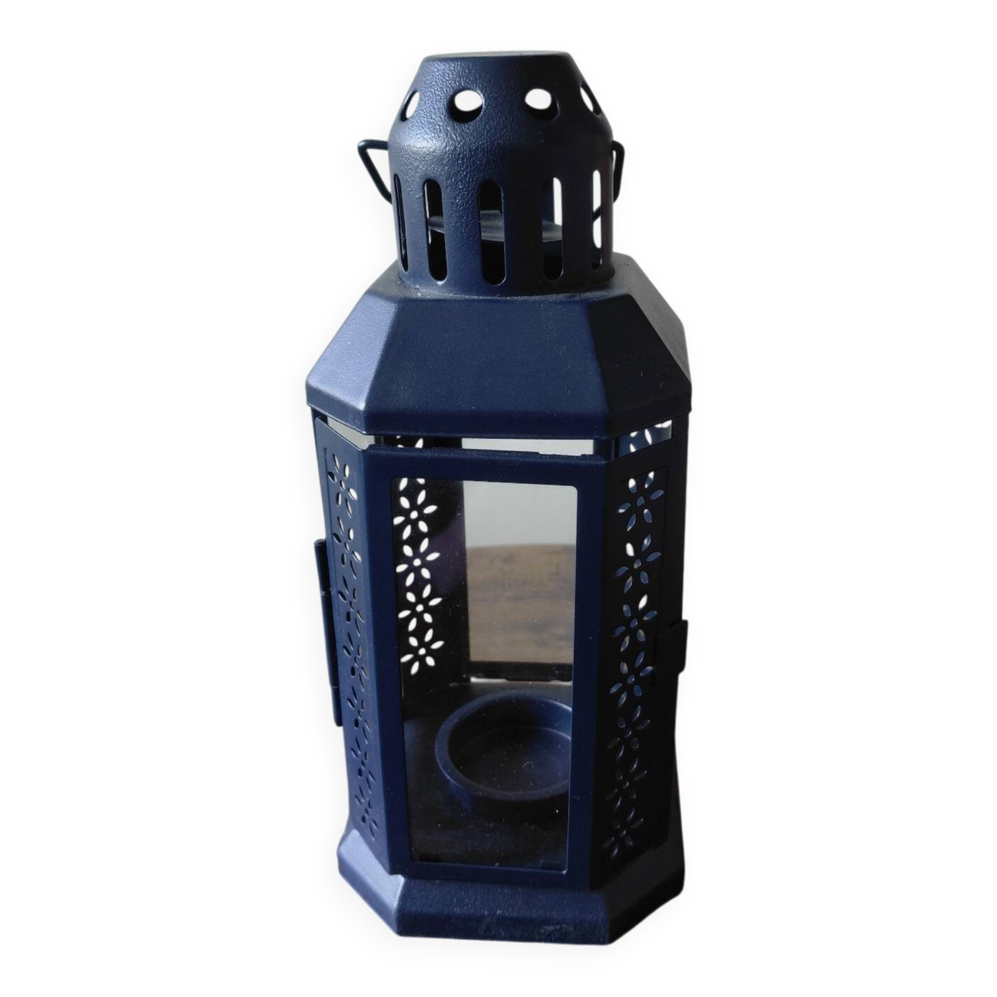 Navy blue metal candle lantern