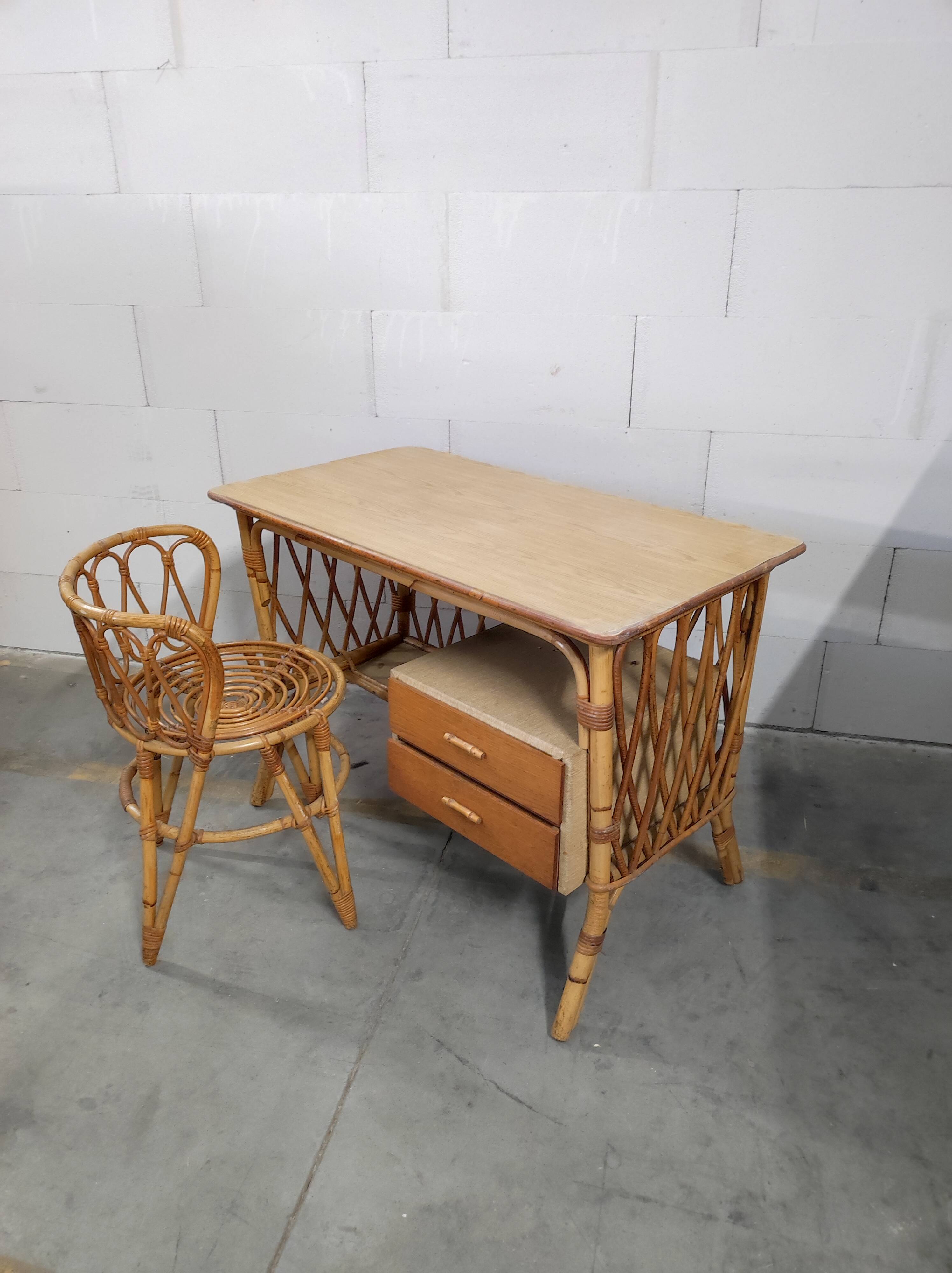 Rattan desk and chair