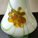Large Venetian Vase in blown Art glass/Murano. Embossed amber-colored floral pattern. High 35 cm