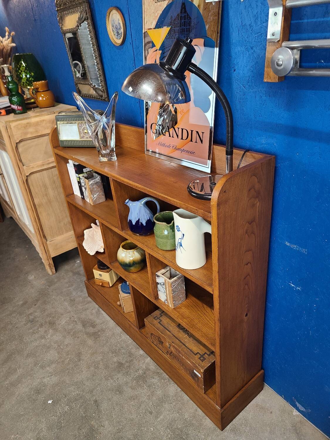 Large shelf, vintage solid oak bookcase from the 60s